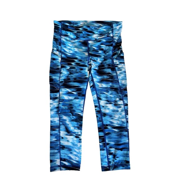 Lululemon 8 Speed Up Crop Blue Swirly Striped Leggings With Side Pockets - Picture 1 of 5